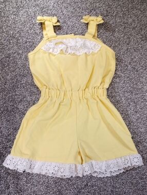 Little English Yellow Eyelet-Trim Romper